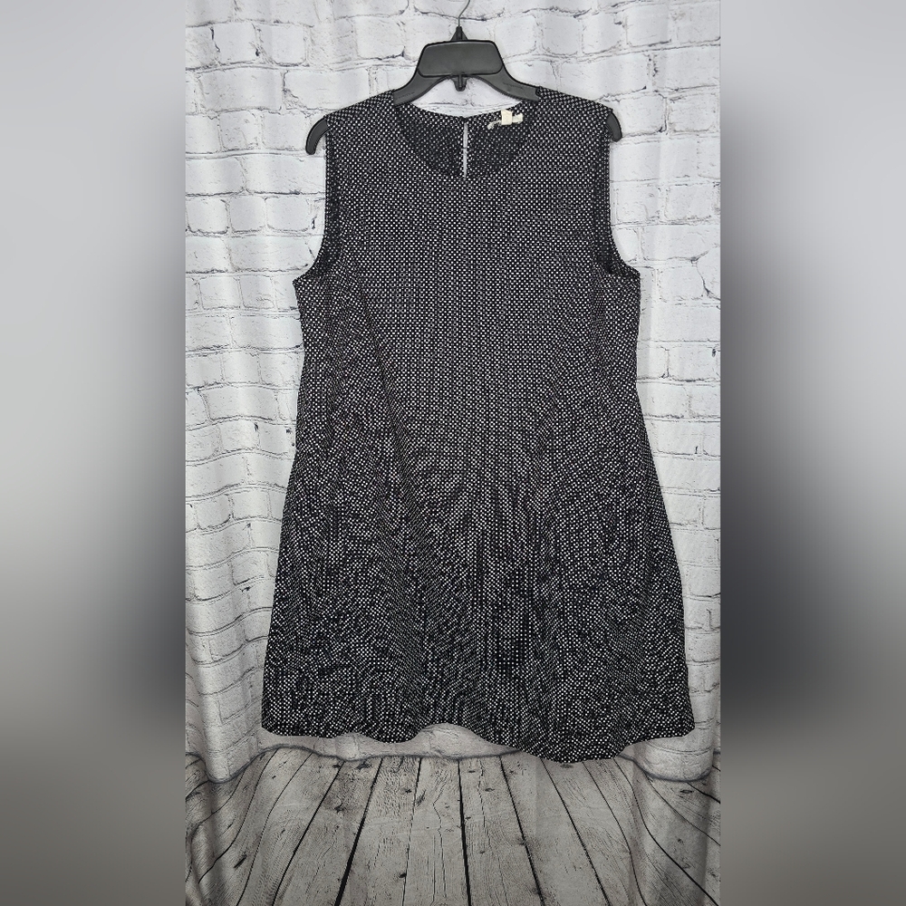 Eileen Fisher Black Organic Cotton Sleeveless‎ Micro Print Swing Dress Large